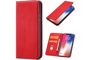 OKZone Kompatibel mit Google Pixel 3A Hülle, Magnet Leder Tasche Handyhülle, Kartenfächer Google Pixel 3A Schutzhülle, [Premium PU Leder] Flip Klappbare Stoßfeste Magnetische Standfunktion (Rot)