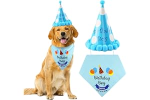 Ledoo Geburtstag hundhalstuch,Hund Bandana Geburtstag Set mit Hund Geburtstag Hut,Hund Halstuch Partyhut Baumwolle Dreieckstuch für Mittelgroße und Große Hunde zum Geburtstag Dekorationen Set
