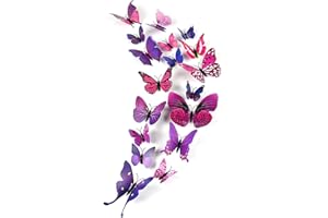 PLULON 48 PCS Pegatinas de Pared de Mariposas 3D Accesorios de Dormitorio para Niños Niñas Decoraciones de Mariposas DIY para el Hogar Habitación Jardín (Púrpura)