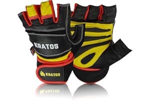 Kratos Weight Lifting Gloves Men & Women - Anti Slip Padded Gym Gloves with Wrist Support - Breathable & Durable Leather Workout Gloves for Exercise, Weight Training, Calisthenic & Crossfit Training