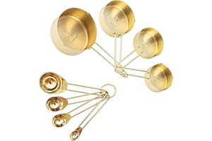 LYFJXX 8pcs Stainless Steel Measuring Spoons and Measuring Cups Set Kitchen Accessories Baking Tea Coffee Spoon Measuring Tools (Gold)…