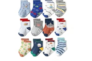 HaimoBurg 12 Paia di Calze Antiscivolo in Cotone Traspirante per Bambini da 1 a 5 Anni,Calzini Bambino Bambina Neonato