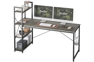‎BESTIER Bestier Computertisch mit Ablagefächern Schreibtisch Kleiner mit Regalen 160CM Umkehrbarer Computertisch mit Bücherregal für Heimbüro Kleiner Raum