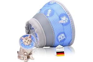 DYDHRER Halskrause Katze,Weich Katzen Halskrause,Einstellbarer Katzenkragen,Faltbaren Leckschutz Katze für Nach Operationen und Verletzungen,Verhindert das Lecken von Wunden-Blau,S,1 Monate altes Kätzchen