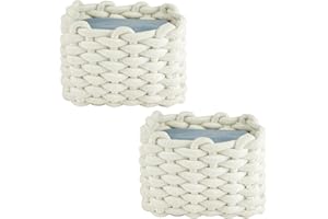 Aolso 2Pcs Woven Storage Baskets,Cotton Rope Basket,White Storage Baskets,Multipurpose Organiser Box for Cupboard Drawer Closet Shelf Dresser Nursery Decor Bathroom