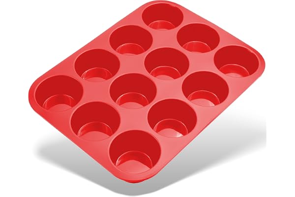 Belmalia moule à muffins pour 12 muffins en silicone anti-adhésif, cupcakes, brownies, gâteaux, pudding Rough