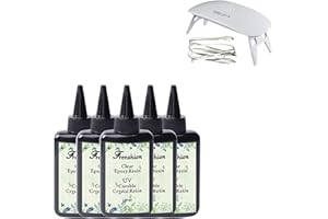 FRENSHION 5X100ML Resina epoxi transparente cristalina Resina con led UV No tóxica con lámpara UV para Moldes de resina Joyería Pendientes Collar Pulsera Fabricación
