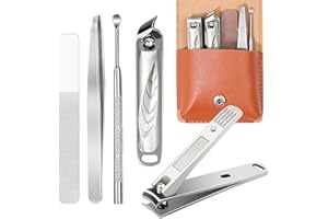 Manicure Pedicure Sets, Subay 5Pcs Nail Clippers Set for Men, Heavy Duty Stainless Steel Nail Clippers, Nail Clippers Kit with Leather Case Gift for Men & Women