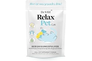 Dr. SAM Premium Anti-Stresspulver für Katzen - RelaxPet als natürliches Beruhigungsmittel für Entspannung bei Angst & Stress - Ruhe bei Reisen und Feiern - hochdosiert - 45g