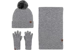 FOSSEAN Scarf Gloves Hat Set for Teen Girls Hat Scarf and Glove Set Women Winter Hats 3 Piece Neck Warmer and Gloves Scarf Hat Gloves Set Women Fleece Scarf with Pockets