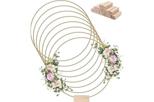 IXYDOR 8 Stück 25cm Metallringe zum Basteln, Gold mit Holzständer mit Fuß, Gold Metallringe mit 8 Stück Holzständern Drahtringe Deko Ringe für Hochzeitskranz, Weihnachtsdekoration, Traumfänger DIY, Tischdeko