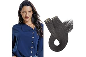 Elailite Extensiones Adhesivas Pelo Natural 10 Piezas Tape in Cabello Humano Liso Largas 100% Remy sin Clip 60cm (Paquete de 25g) #01 Negro Oscuro