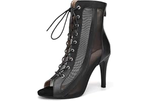 YCALCP Botas de Baile Jazz para Mujer Botines Punta Abierta con Cordones Salsa Zapatos de Baile de Salón