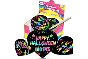 ZMLM Rainbow Scratch Art Party Favors - 160 Mini Heart Scratch Art Note Pads Craft Art Paper pour Enfants Cartes de Bricolage - Black Scratch Art Supplies Birthday Game Toys Halloween Noël