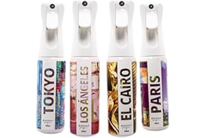 GLAMOUR PARFUM - Pack 4 Ambientadores de Hogar - Fragancia Tokio, Los Ángeles, El Cairo y París - 4 x 300 ml - Pack Great Continents - Ambientadores Textiles en Spray - Reutilizable