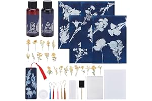 WEBEEDY 40 Kit Cyanotype Kit Cyanotype Complet Comprenant 30 Feuilles Cyanotypepapier Haute Sensibilité et 10 Marque-page pour Projets de Tissu Teinture L'impression du Sunflower Daisy Art Paper DIY