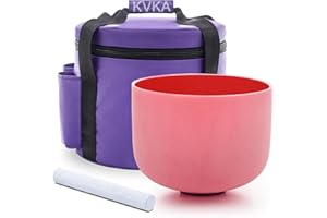 KVKA Crystal Singing Bowl Red C Note Root Chakra 8 inch 432 Hz Frosted Quartz Singing Bowl Set with Carrying Case, Suede Striker and O-ring