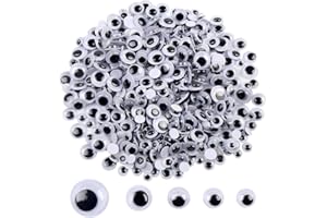 LOMIMOS 500 PCS Yeux Mobiles Autocollants Adhésifs Wiggle Rondes Noir en Plastique 6-12mm Gommettes Yeux pour DIY Craft Scrapbooking Accessoires Doll Making Toys