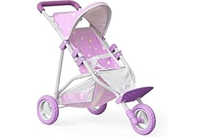 Olivia's Little World Baby Doll Jogging-Style Pram with Canopy, Seatbelt and Storage Space, Purple and White