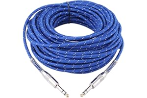 Hakeeta Câble de Guitare, 6.35mm vers 6.35mm Mono Mâle à Mâle Câble Jack Nylon,Mâle à Mâle Fil Alliage de Zinc 6.35mm Prise Droite pour Électrique Basse,Clavier,Piano,Guitare(20m)