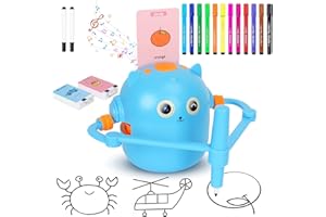 HUIJUKEJI Drawing Robot for Kids, Interactive Educational Drawing Robot with Voice Interaction, Montessori Drawing Learning Toy with 100 Word Cards 16 Color Pens for Kids 5 6 7 8 9
