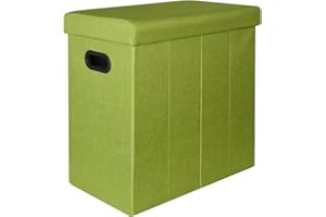 DuneDesign Panier à Linge Pliable 70L Coffre de Rangement Pliant avec poignées Couvercle Pouf Imitation Lin Vert Citron