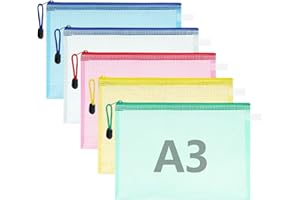 GGTTNRT Document Bag Zip Pack of 5 Document Bag A3 Colourful Mesh Zip Bag for File Paper Cosmetics Travel Accessories
