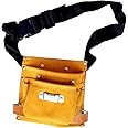 REAL stf Leather Tool Bag 8 Pockets with 2 Leather Hammer Holder and 1 Tape Holder (Brown, 8.5 x 9 inches)