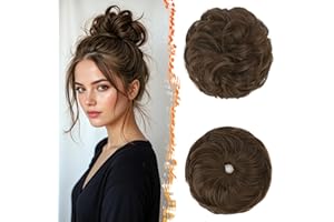 BARSDAR 2 PCS Chignon Postiche Cheveux, Faux Chignon Extensions Elastique Chouchou Postiche de Cheval pour Femmes Synthétique Épais Donut Updo Scrunchies Châtaigne Marron Extension Postiches