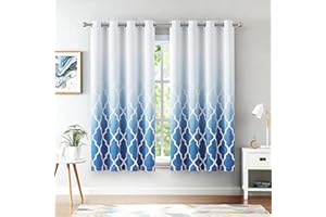 Beauoop Blackout Curtains for Bedroom Blue Ombre Curtains 72 Inch Drop Geometric Print Eyelet Curtain for Living Room Darkening Thermal Insulated Window Curtain Drapes 2 Panel