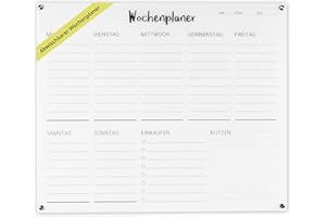 ‎IH ENGINEERING BV Wochenplaner Acryl - beschreibbar & abwischbar - Wandplaner und Familienplaner mit Abstandshaltern - ideale Haushalts- und Planungstafel für Eltern - Wandkalender – Größe: 50x38 cm – Weiß