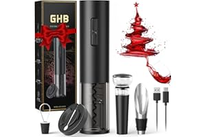 GHB Cavatappi Elettrico per Vino USB Ricaricabile, Apribottiglie Elettrico Professionale per Vino con Tagliacarte,Versatore,Tappo di Tenuta,Tappo per Vuoto Regalo Natale per Uomo,Papà,Amanti del vino