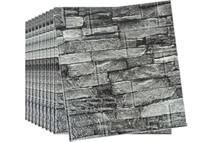 Tarwanear 50PCS Roman Black Brick Wallpaper 38×35cm 3D Wall Panels Brick Pattern Self Adhesive Wall Tiles Masonry Effect Waterproof Wall Stickers for Bedroom Living Room Kitchen