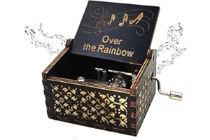 QENETY Over The Rainbow Music Box, Wooden Music Box Hand Crank Mini Classic Vintage Music Box Birthday/Christmas/Valentine's Day/Anivesarary Gift Music Box for Friends, Family (Black)