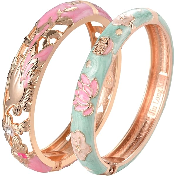 UJOY Emaille armband voor dames, handgemaakte bloemenarmband voor dames, vintage cadeau - 2 emaille armbanden voor dames, emaillen armbanden voor dames, één maat, email