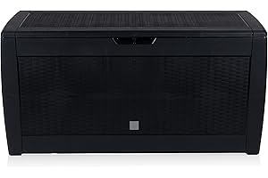 MOTOROLA NURSERY Living Style Coffre à Coussins - Boîte de Rangement - Aspect Rattan - Verrouillable - avec Roues - Poignées - 310 Litres - Noir