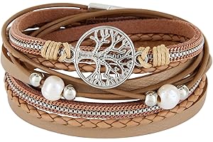 StarAppeal Armband Wickelarmband mit Perlen, Ketten, Flechtelement und Lebensbaum Anhänger, Magnetverschluss Silber, Damen Armband