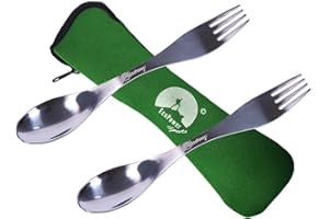 ECOPOWER SPORTS STAINLESS STEEL SPORKS, Set of SPORKS & 1 HYGIENE POUCH, Eco-friendly, Ergonomic and Very Strong SPORK. An Essential Camping Utensil, The Perfect Bushcraft Cutlery, SpoonFork Combo Steel
