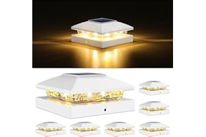 VOLISUN 4x4 Solar Post Cap Light 6pack,Solar Fence - Post Lights Outdoor Waterproof for Wooden/Vinyl Post, White Deck Post Cap Light Solar Powered with Warm White for Garden/Patio/Porch