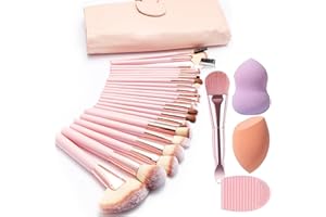 NEVSETPO Makeup Brushes, Quality Make Up Brushes 28Pcs Makeup Brushes Set Professional & Beginner Make-up Sets & Case, Brushes & Sponges,Travel-Friendly Roll-up Beauty Gift Sets for Women, PINK