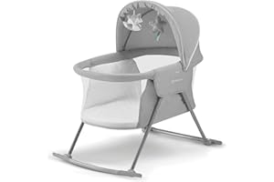 Kinderkraft Baby Crib 3 in 1 LOVI, Cradle, Travel Cot, Rocker, Easy Folding and Unfolding, Adjustable Canopy, with Accessories, Mattress Cover, Included Toys, Transport Bag, for Newborn, 0-9 kg, Gray