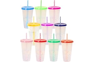 Yisituo 710ml Becher mit Deckel und Strohhalm, 10 Stück Farbwechsel Becher, für Kinder, Mehrweg Plastikbecher, für Partys, Smoothies und Travel (10, Regenbogen)