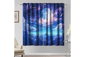 Kzzfqxb 117×138cm Ensemble de 2 Panneaux de Rideaux Ciel Nocturne, Ciel Bleu, Lune Bleue, Nuages, fenêtre de rêve pour Enfants, pour la Chambre et Le Salon