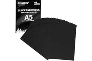 PENPRIS A5 300gsm Cartoncino Nero 40 fogli - Cartoncini Neri Fogli Neri Carta spessa e pesante per realizzare cartoline fai da te, inviti, cartoline, biglietti da visita PAC01BK040