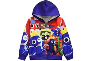 Funjoyz Rainbow Ragazzi Friends Felpa con Cappuccio,Divertente Stampa 3D Felpa con Grafica Cartoon Manica Lunga Pullover,Cosplay,Carnevale Masquerade Natale Giornata dei Bambini Festa Halloween Blu