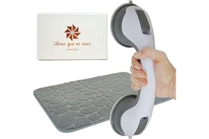 IDEAS QUE NO VEAS IMAGINA Agarraderas baño con ventosas resistencia 110 kg + Alfombrilla Antideslizante | Asa de Seguridad para baños 30cm + Alfombrilla Antideslizante | Agarre para duchas | Asidero Ducha