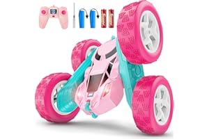 cosone Ferngesteuertes Auto für Mädchen, Allrad Offroad Stunt RC-Auto mit Scheinwerfern, Doppelseitiges 360° Drehbares Spielzeug, Geschenke für Kinder ab 6 Jahren (Rosa)