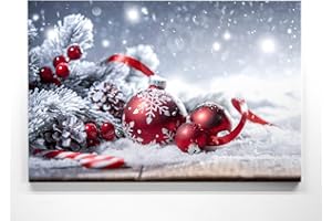BILDERKING Bezauberndes Wandbild zu Weihnachten, Weihnachtskugel Rot - als großes XXL Leinwandbild 120x80cm. Ideal als Hintergrund und Dekoration für Wohnzimmer & Schlafzimmer. Aufgespannt auf 2cm Holzrahmen