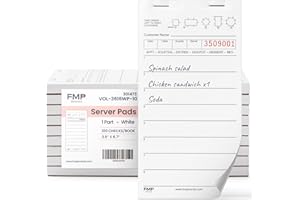 FMP BRANDS [20 Pads, 100 Sheets/Pad] Server Pads - Restaurant Order Pad, White 1 Part Guest Check Pad 8 Lines, Notepad for Waiter and Waitress - for Diners, Food Trucks, Bars, Cafe and Delivery Service