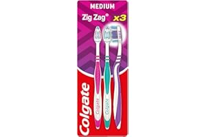 Colgate Zig Zag Medium Manual Toothbrush - Multi Angle Cross Bristles with Flexible Neck for Gum Comfort - 3 Count (Pack of 1)
